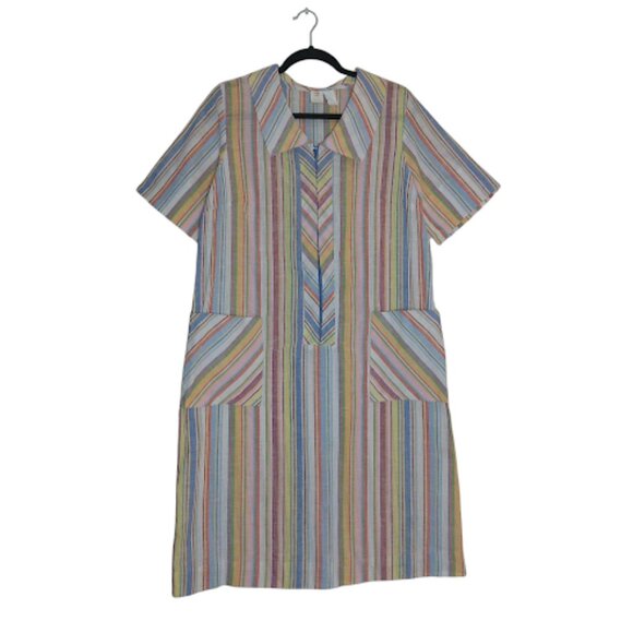 VINTAGE 60s 70s Striped Housedress By Sears Union Made Zip Up Rockabilly VTG18 - Picture 1 of 13